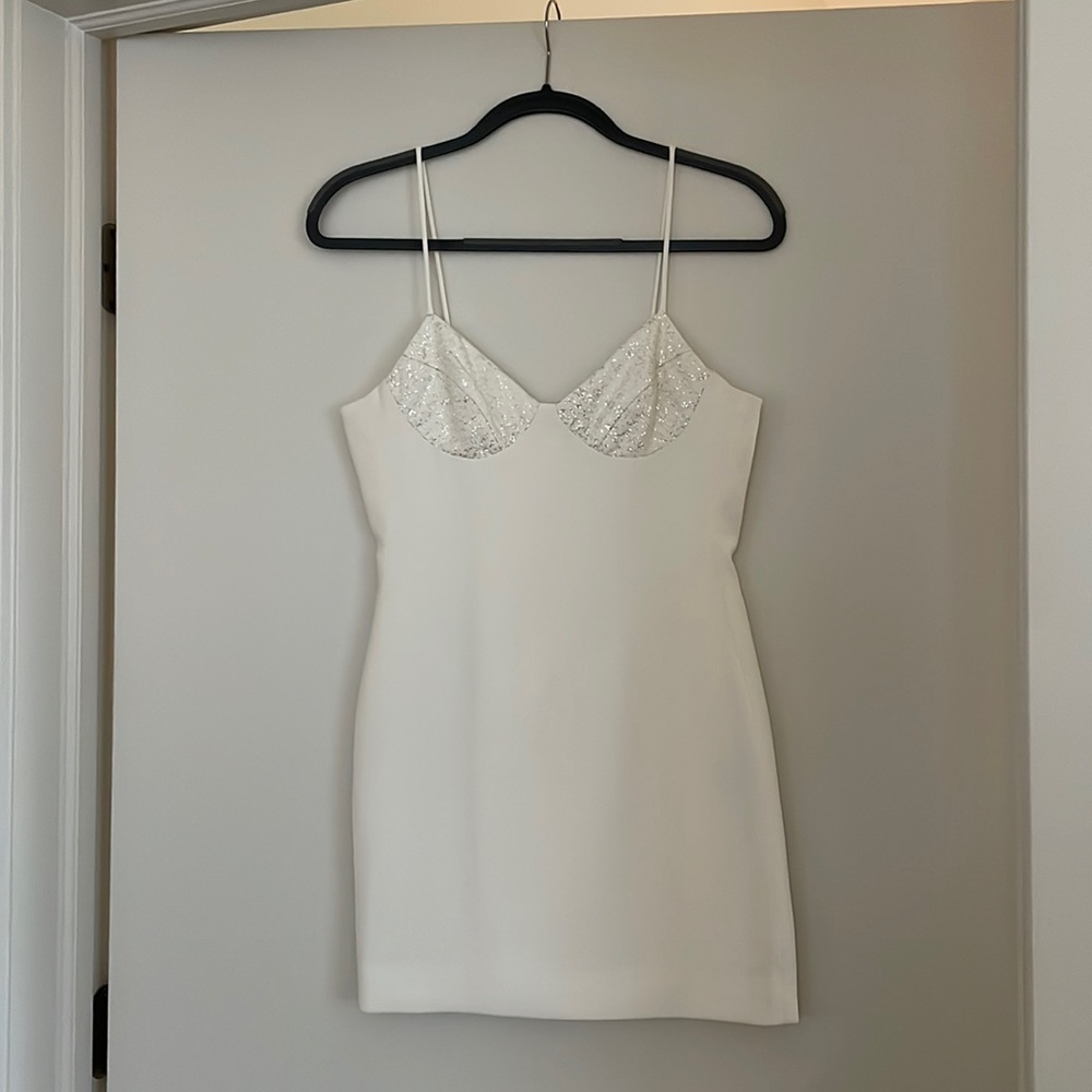 David Koma Glittered Cady White Mini Dress